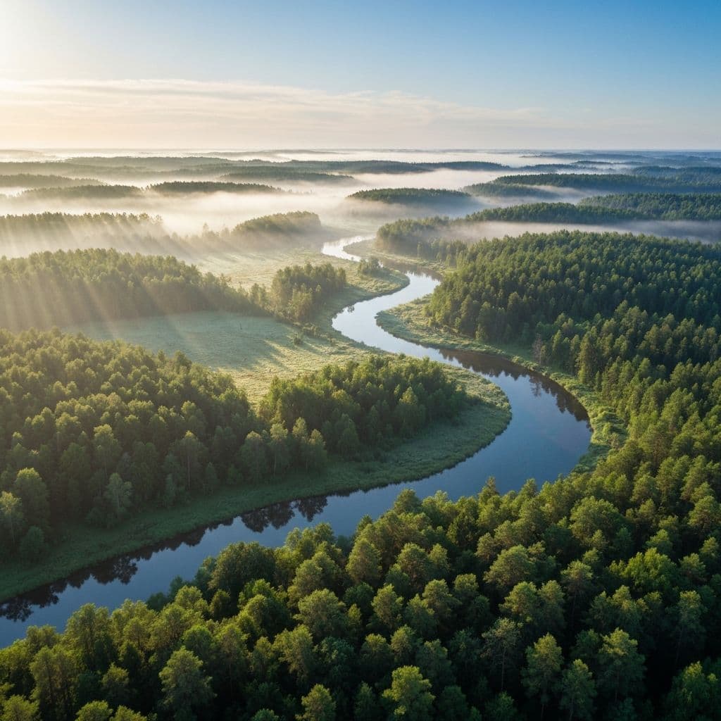 Aerial view of forest and river