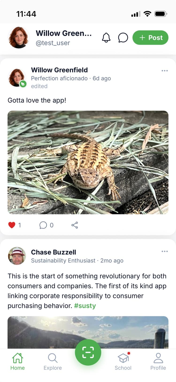 Susty community feed with posts from people you follow