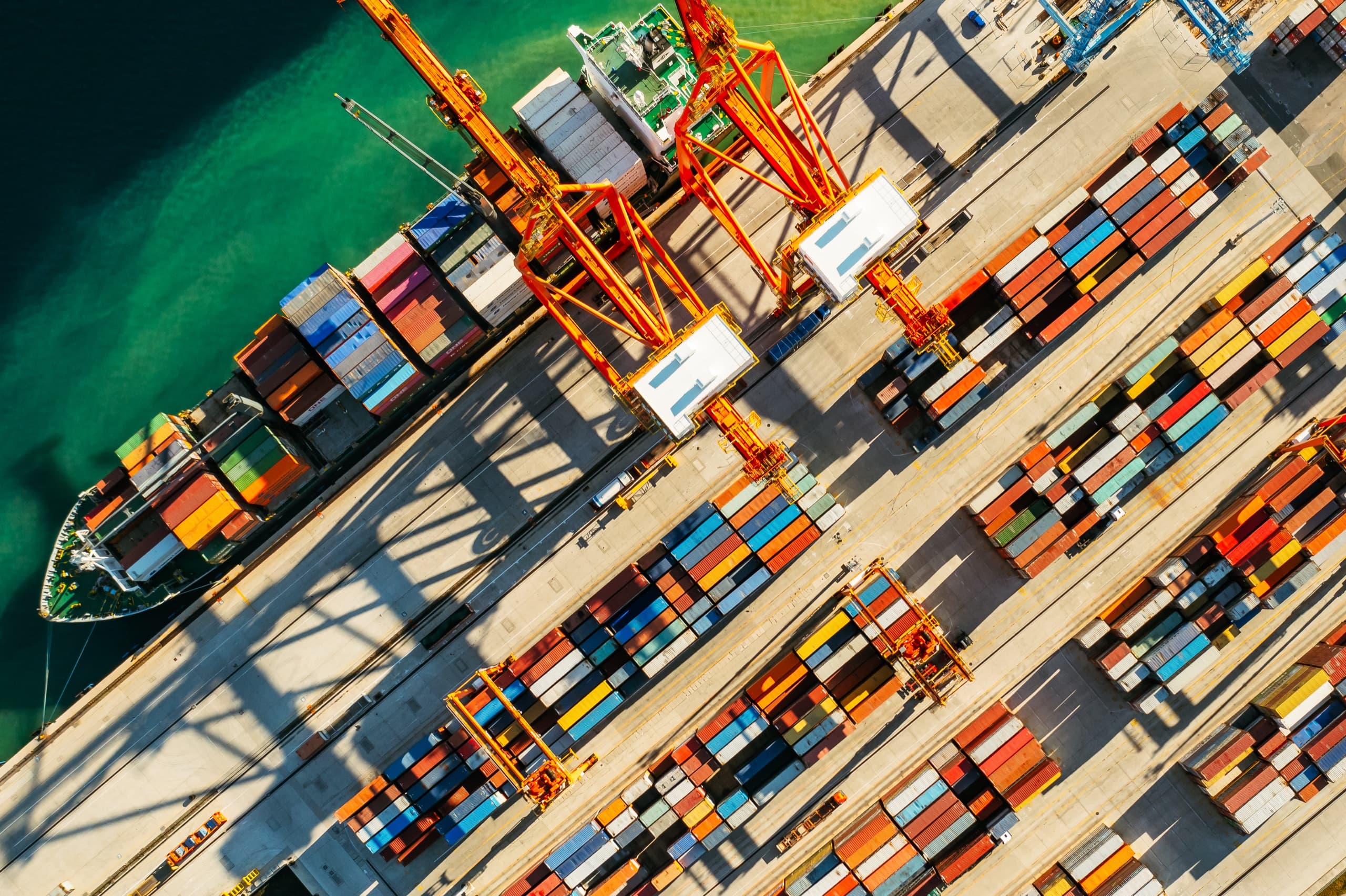 Cargo containers at an international shipping port